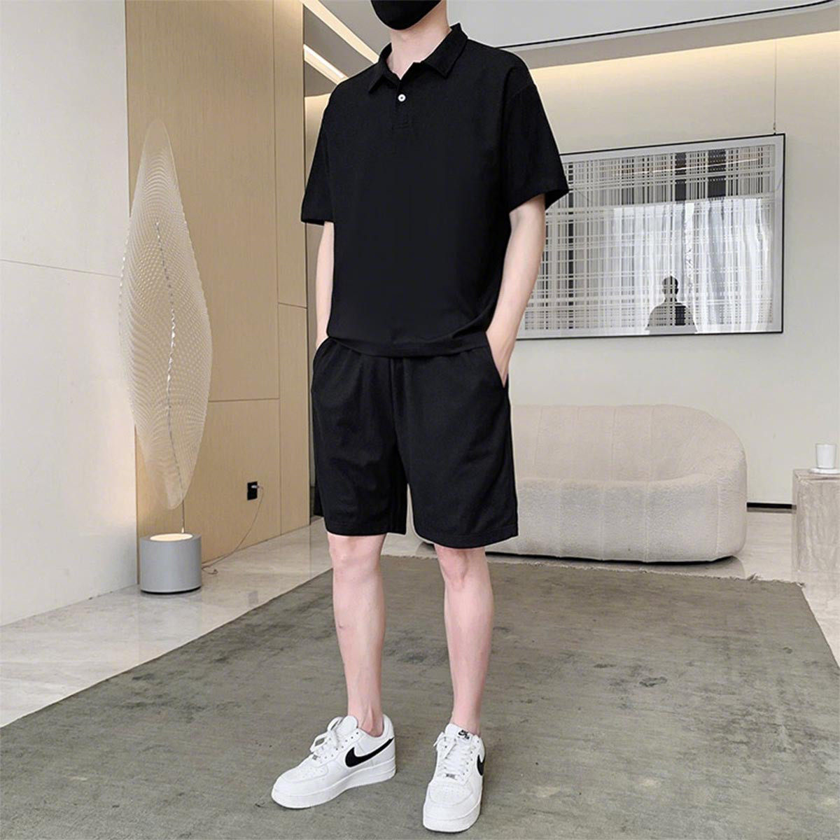 ISFV加大码质感轻奢亲肤柔软透气休闲夏季翻领短袖短裤男式套装