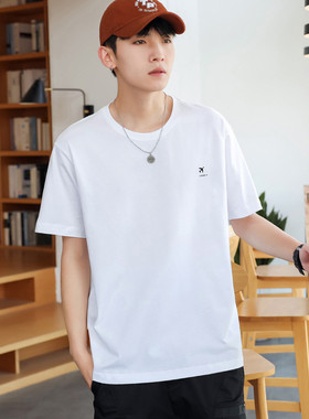 ISFV左胸小标小飞机印花纯棉舒适短袖男式男士t恤短袖