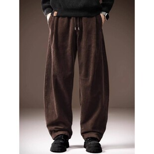 复古灯芯绒休闲裤男士2026新款冬装加绒厚男裤宽松阔腿裤子男款潮