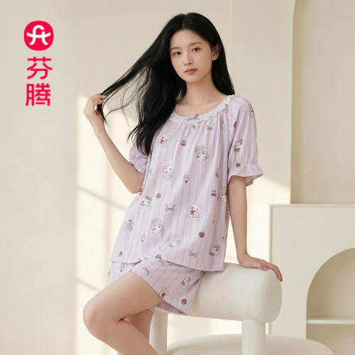 芬腾夏可爱风纯棉短袖套装睡衣女
