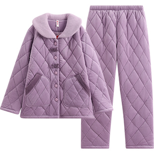 可外穿 家居服套装 芬腾睡衣女秋冬季 三层加厚夹棉宽松舒适大码