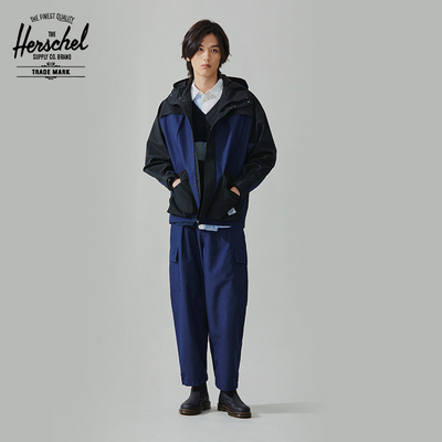 Herschel男拼接撞色直筒休闲长裤