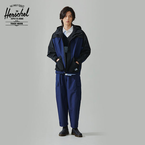 Herschel男拼接撞色直筒休闲长裤