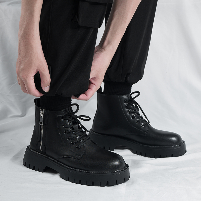 英伦风6孔侧拉链马丁靴男款增高