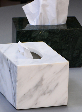 轻奢高档家用客厅白色天然大理石纸巾盒装饰摆件酒店卫浴高级感