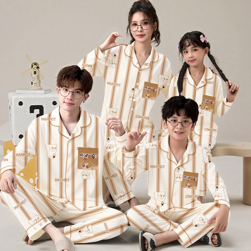 亲子睡衣纯棉长袖开衫卡通家居服