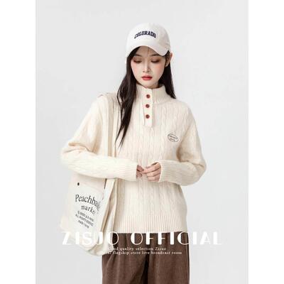 2025秋冬新米白G色GT-3F307半款高织厚针织衫，冬季保领暖加设T-3