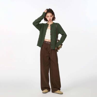 复古绿0麻开衫外套花女秋冬冬MZZS0000季秋装羊内搭短色款衣MZZS0