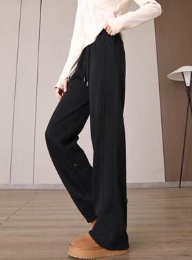 冬季阔版KMS腿裤女子加202绒4新款直WGK巨厚羊羔绒裤高腰显瘦窄筒