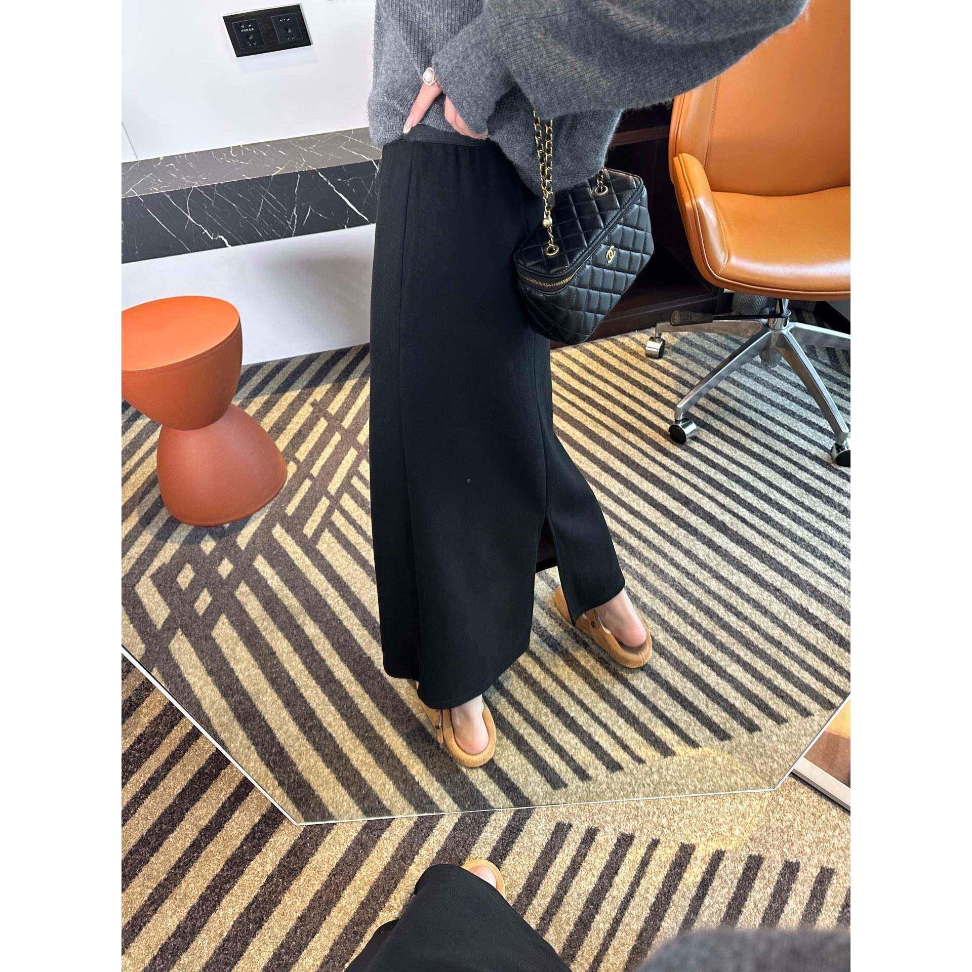 毛裙呢後开半身绒PZA女秋冬EYM加中裙大尺码长胖酸mm醋韩系叉休闲