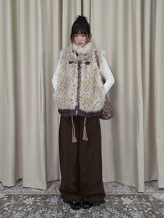 现货chaos双面穿 环保皮草时髦豹纹拼接花边保暖马甲上衣外套