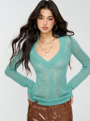 现货4muggle绞花细闪针织毛衣女