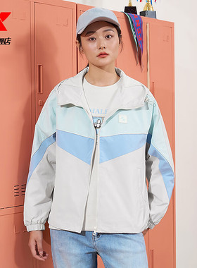 特步双层风衣女春季新款防风夹克女外套保暖舒适976128150004