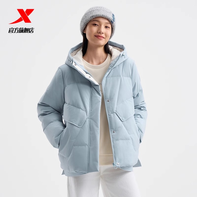 特步羽绒服女款2024年新款冬季加厚保暖外套运动棉服976428190217
