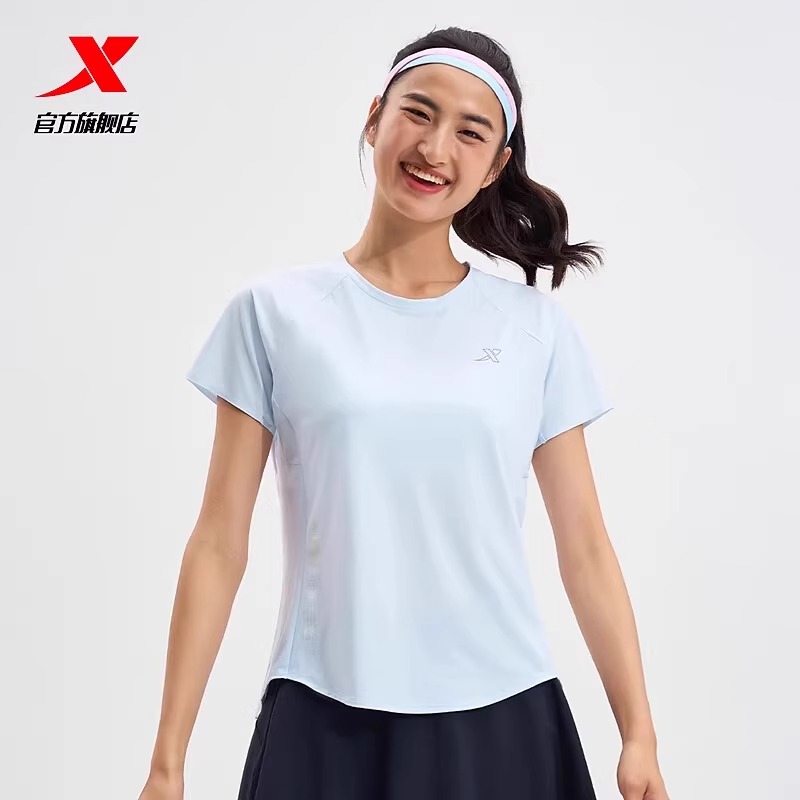 特步短袖T恤女2025夏季新款冰丝防晒透气运动针织衫975228010230
