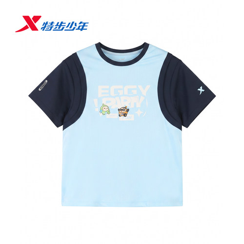 特步儿童运动短袖男童夏季新款宽松透气弹性休闲上衣674325013458