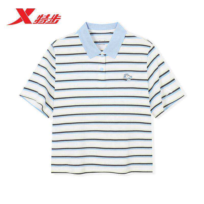 特步短袖POLO衫女士2026夏季新款棉质透气翻领上衣974228020145