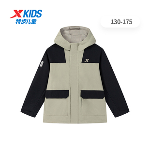 特步儿童保暖风衣男大童2025秋季新款加绒外套冲锋衣675325334352