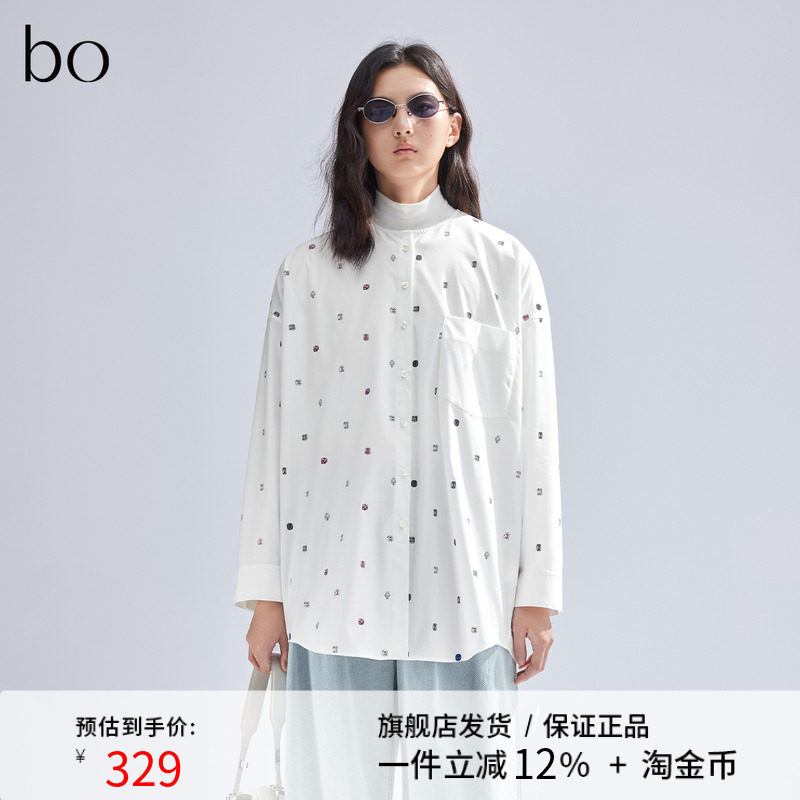 播黑标系列设计感衬衫女2024春季新款时髦圆领衬衣BDR1CD2214