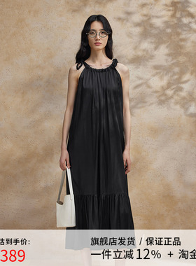 播黑色无袖连衣裙女商场同款2024夏有优雅海边沙滩长裙BDR2LD1241