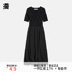播黑色针织拼接短袖 连衣裙女2024春夏新款 气质通勤长裙DDR2LD5608
