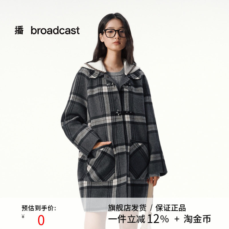 播复古松弛宽松中长款格子羊毛呢外套女25冬新款呢大衣DDS4AD5136