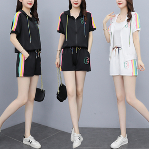 RM19349#胖大码2023新款运动休闲套装女夏两件套潮牌宽松短裤时尚跑