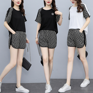 RM19348#运动套装女夏2023年新款时尚大码宽松短裤休闲服两件套