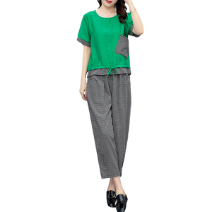 RM19344#大码女装2023年新款胖mm减龄遮肚休闲短袖九分裤套装