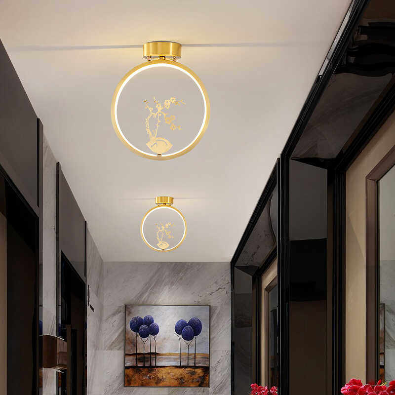 新中式全铜过道灯中国风现代简约走廊入户玄关楼梯阳台圆形吸顶灯