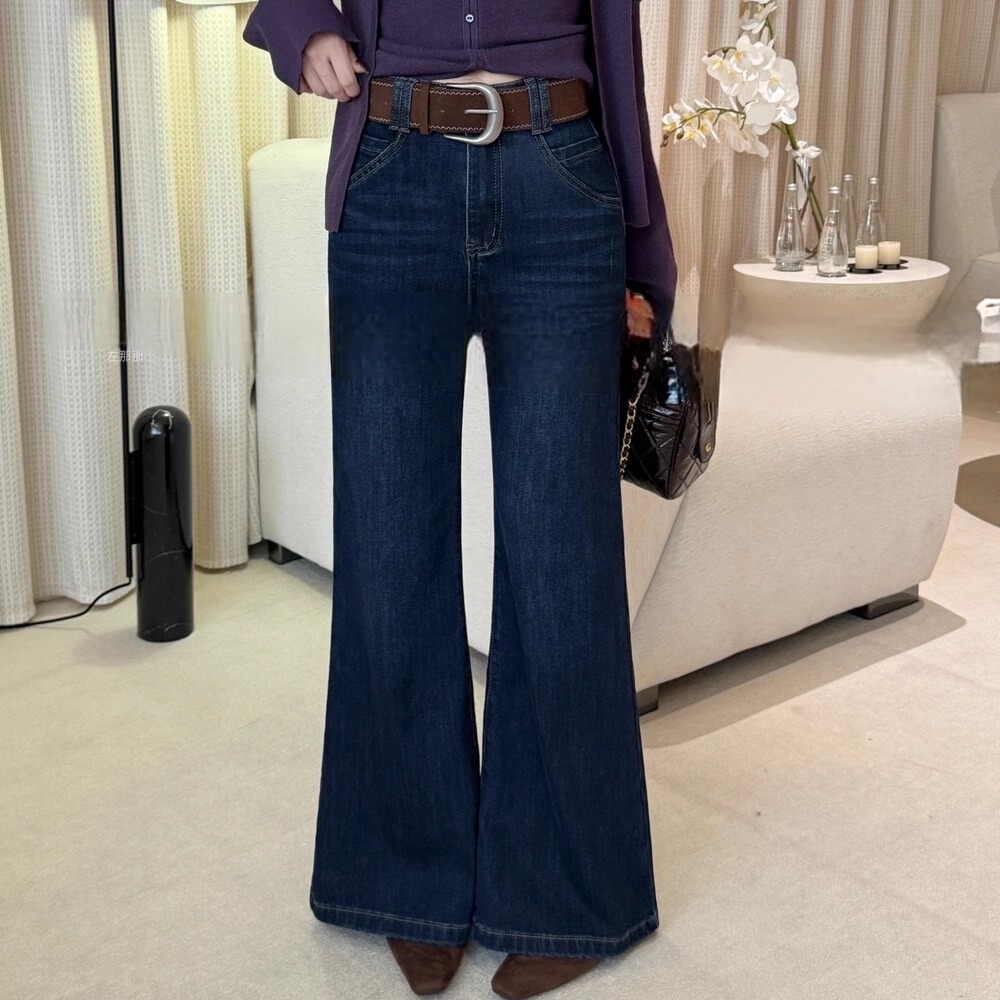 韩系复古微喇牛仔裤高腰显瘦