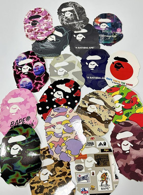 现货 BAPE STICKERS CAMO STA MILO 猴子猿人头迷彩 黑色彩色贴纸