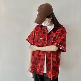 现货 BAPE COLOR CAMO STA SHIRT 蓝红紫迷彩 猿人头短袖衬衫 夏