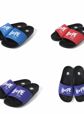 现货 BAPE STA SLIDE 五角星 字母logo 紫红蓝色 橡胶拖鞋 偏小