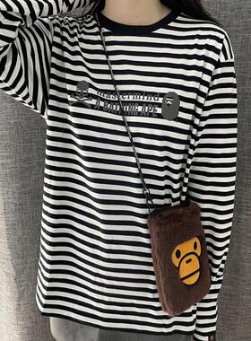 现货 MASTERMIND JAPAN MMJ X BAPE L/S TEE 条纹长袖T恤 猿人头