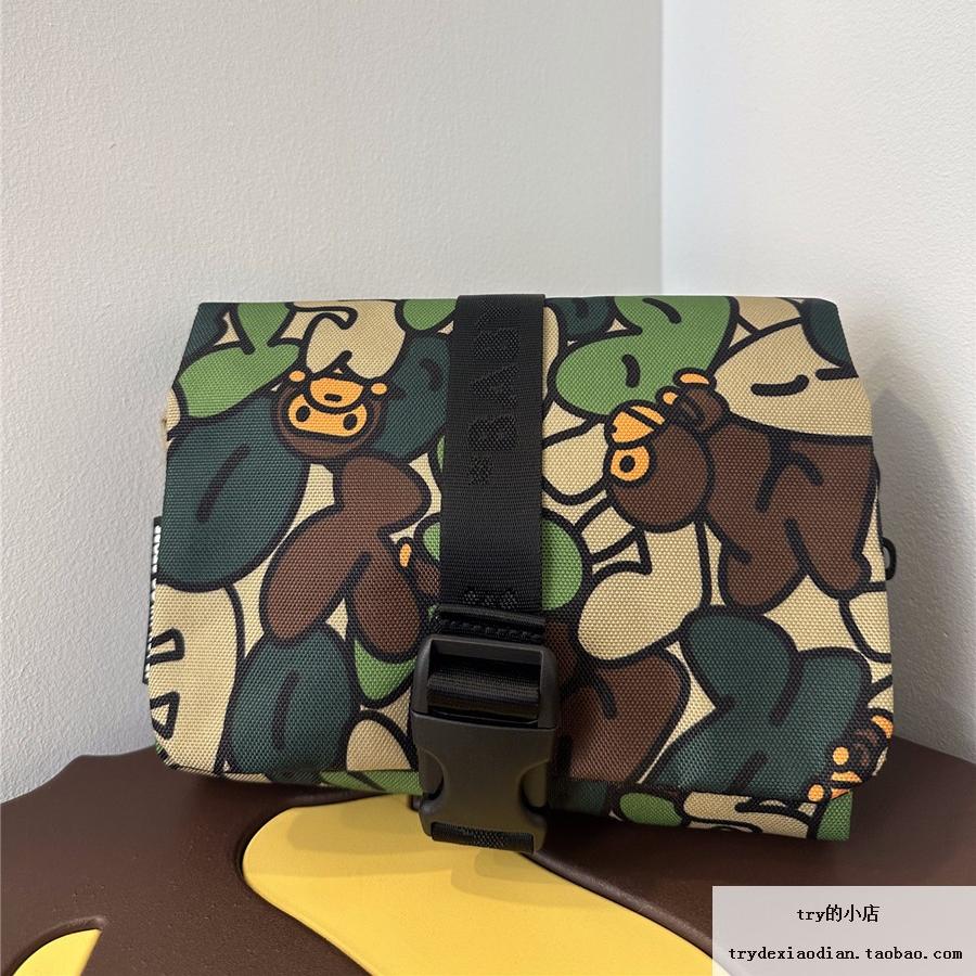 BAPE BABY MILO 绿迷彩 猴子字母图案 洗漱包 收纳袋 旅行收纳