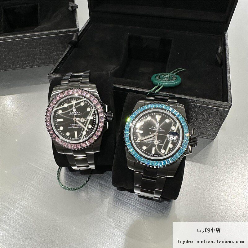 现货 bape bapex 猿力士水鬼 蓝钻紫钻 黑色手表 机械表 中性圆形