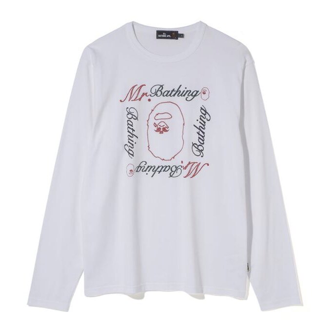现货 BAPE MR BATHING APE 胡子绅士 印花 猿人头 长袖 T恤日本制