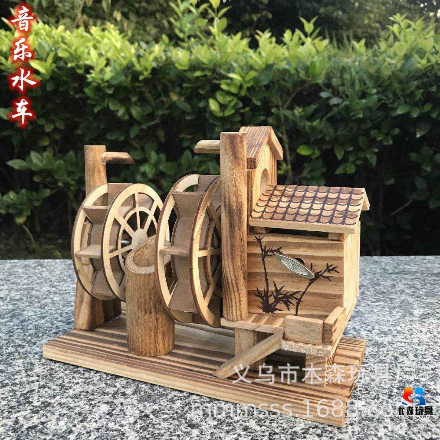 直销木质音乐水车 双轮水车摆件 精美家居摆设竹木工艺品