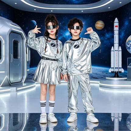 儿童科技感太空AI机器人演出服小学生航空宇航员表演运动套装秋冬