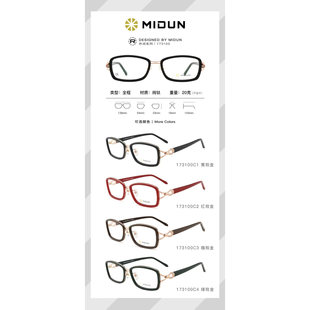 米顿眼镜架 MIDUN/米顿纯钛板材超轻时尚舒适经典商务镜框 173100