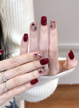 新款高级纯手工穿戴美甲显白短款红色可拆卸高级气质ins小红书