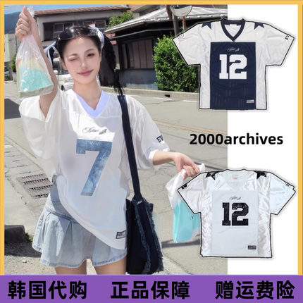 韩国正品2000archives短袖宽松美式复古球衣易梦玲李智妍同款t恤