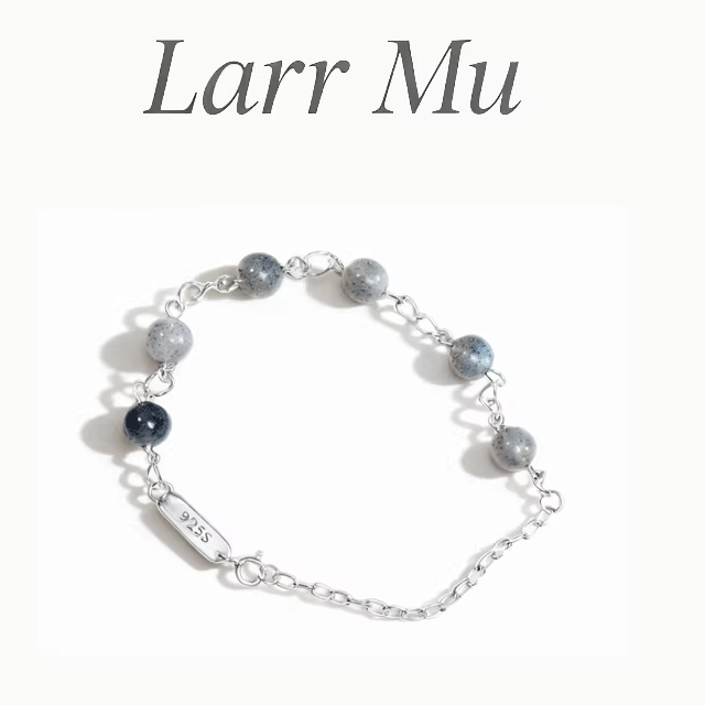 Larr Mu天然拉长石灰月光手链小众设计款手挽手的银河