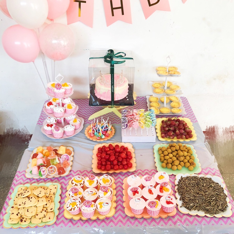 烫金彩色一次性纸盘子儿童生日派对甜品台蛋糕碟子