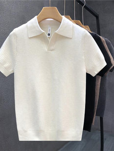 百尊简约翻领商务polo衫短袖针织男款春秋季潮牌重磅纯色男士上衣