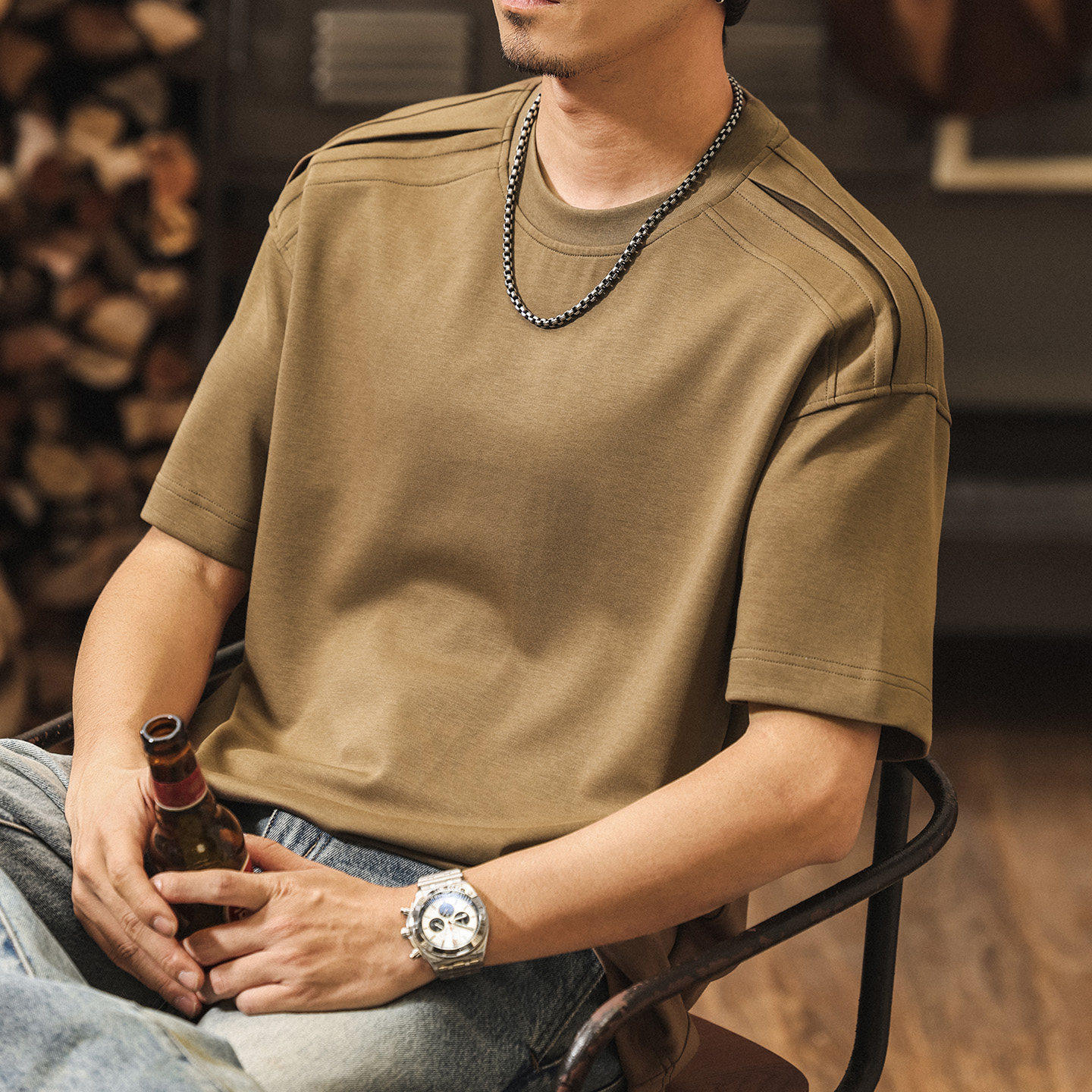 潮牌宽松短袖t恤男夏季拼接解构潮流时尚简约休闲美式圆领上衣