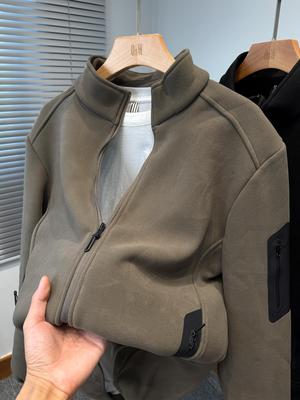 潮牌奥粒绒立领拉炼外套男运动休闲加绒加厚开衫百搭纯色卫衣夹克