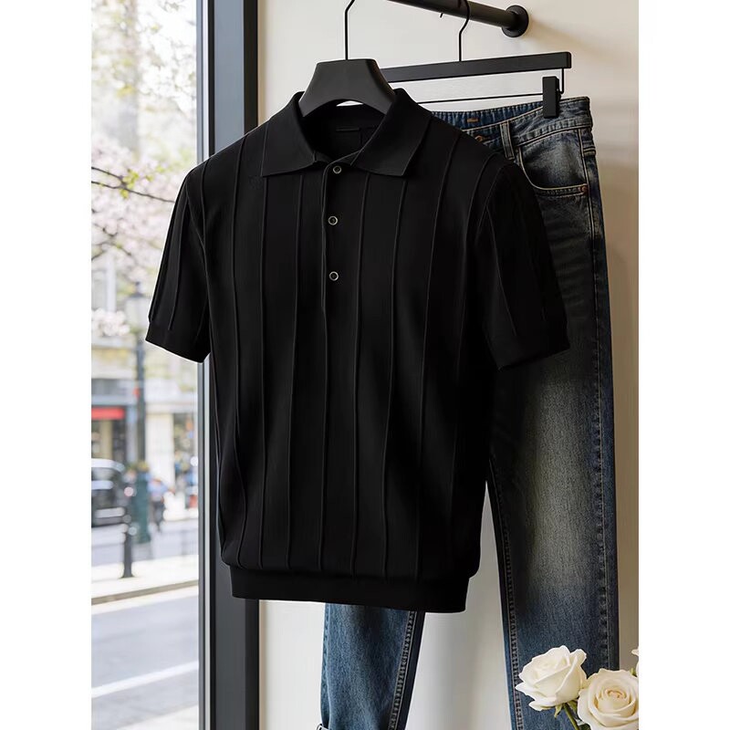 潮牌正肩毛衣polo衫男款夏季人夫感穿搭针织短袖老钱风高级感t恤