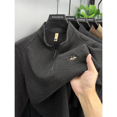 轻奢德绒半高领拉链打底衫男秋冬季卫衣保暖内搭双面绒长袖t恤